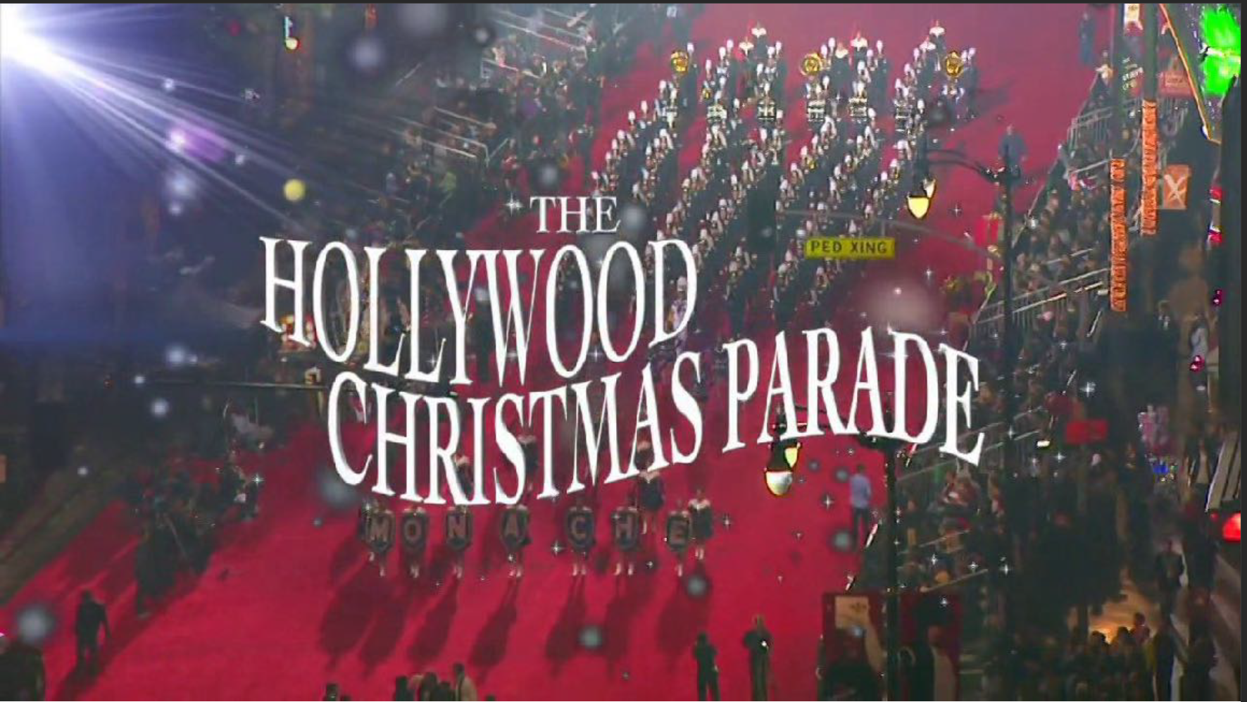 Hollywood Christmas Parade image with text overlaid.