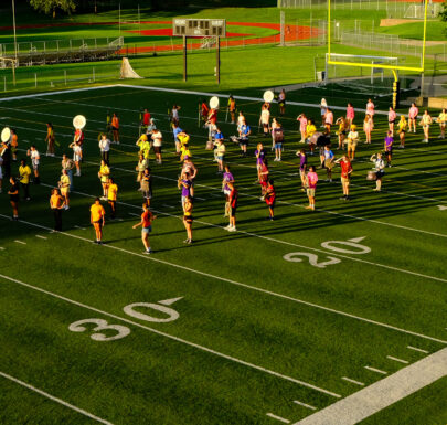 Shawnee Mission West Band on the field at their Band Camp Exhibition