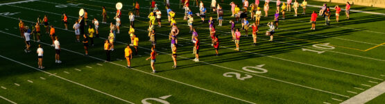 Shawnee Mission West Band on the field at their Band Camp Exhibition